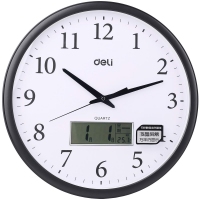 得力(deli) DL8951 圆形电子时钟 挂钟 客厅钟表 大屏显示年历闹钟 直径40.5cm (深灰)